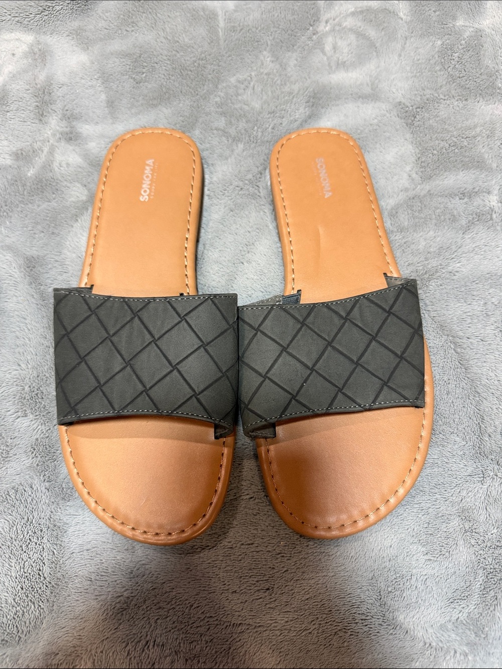 Sonoma Black Quilted Slide Sandals with Tan Footbed